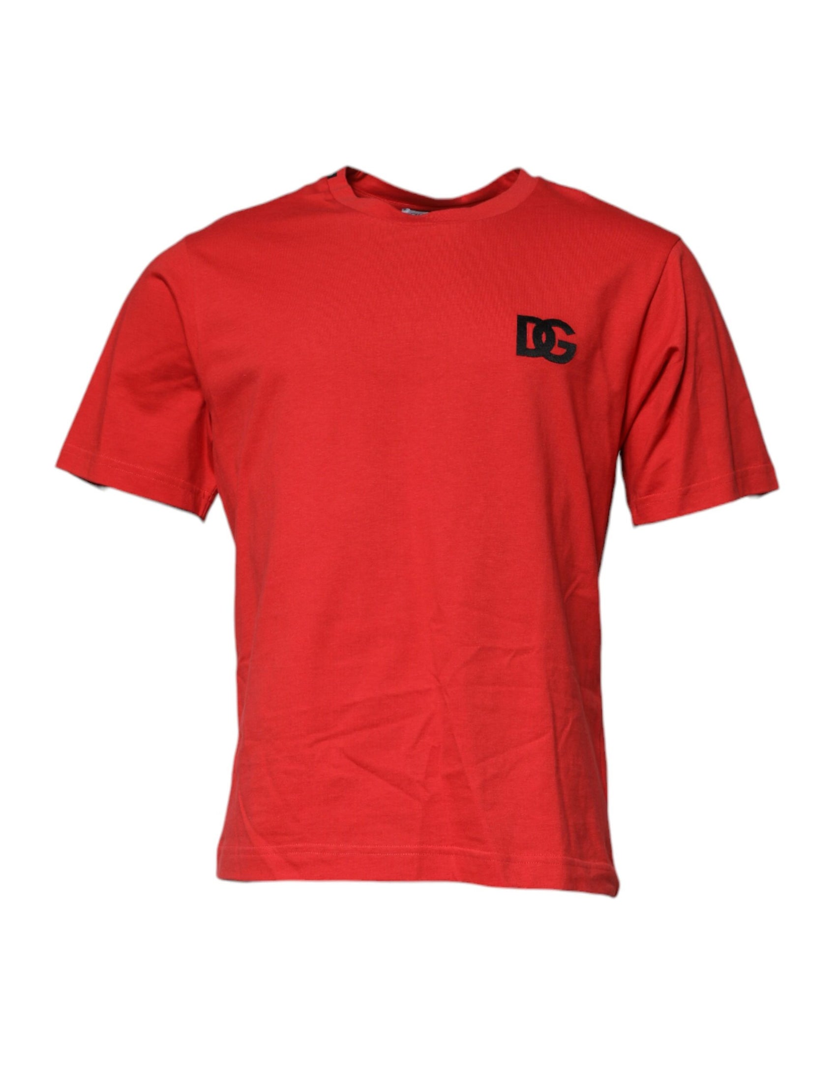 Rotes Baumwoll-T-Shirt mit Rundhalsausschnitt und DG-Logo-Patch
