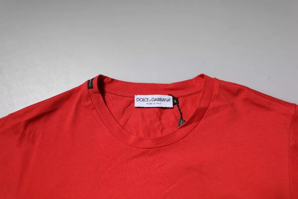 Rotes Baumwoll-T-Shirt mit Rundhalsausschnitt und DG-Logo-Patch