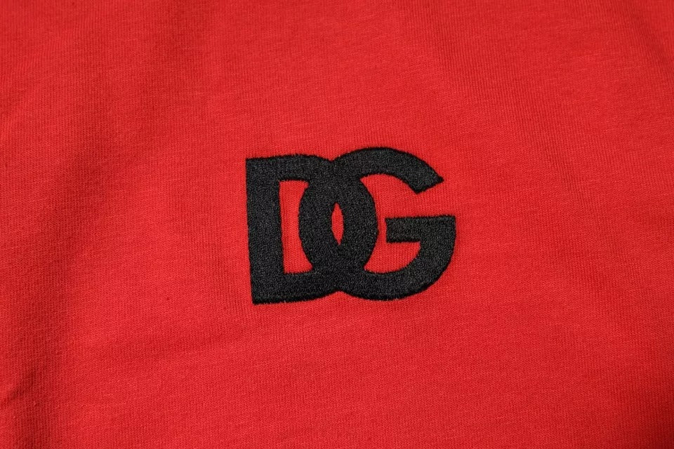 Rotes Baumwoll-T-Shirt mit Rundhalsausschnitt und DG-Logo-Patch