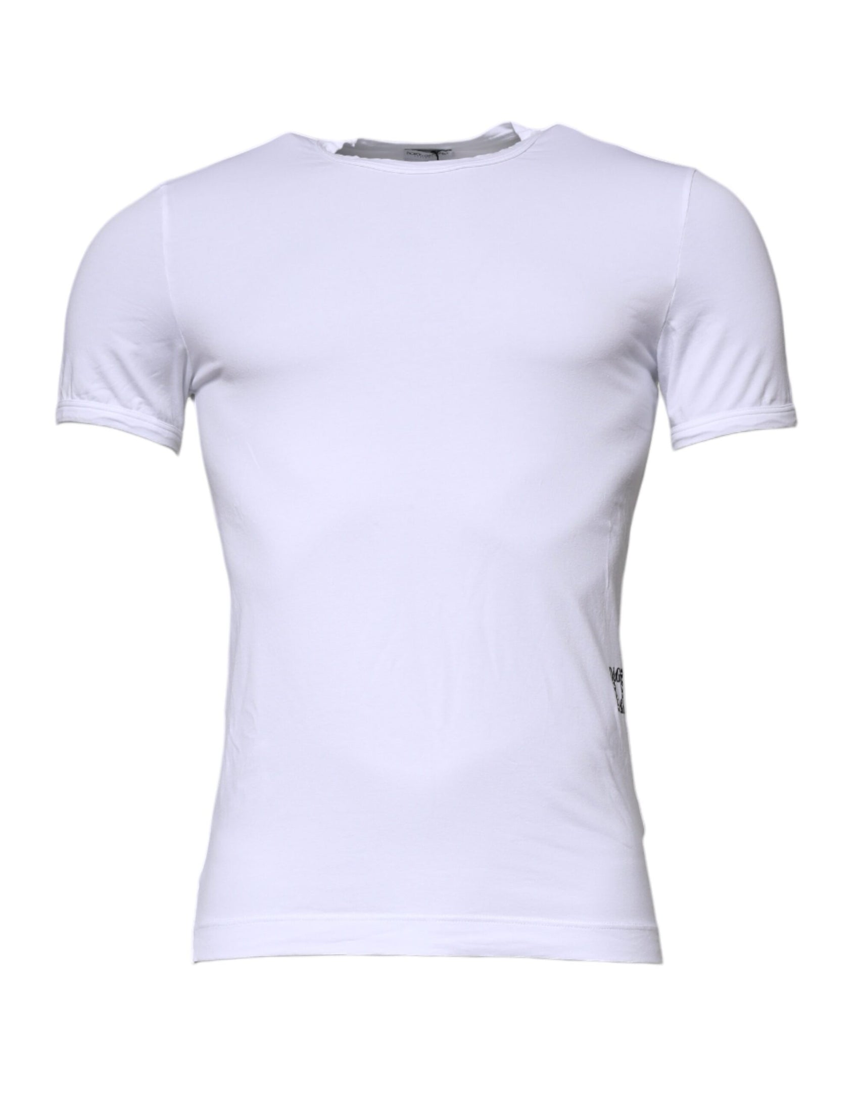 Weißes Unterwäsche-T-Shirt mit Rundhalsausschnitt und Stretch-Baumwolle