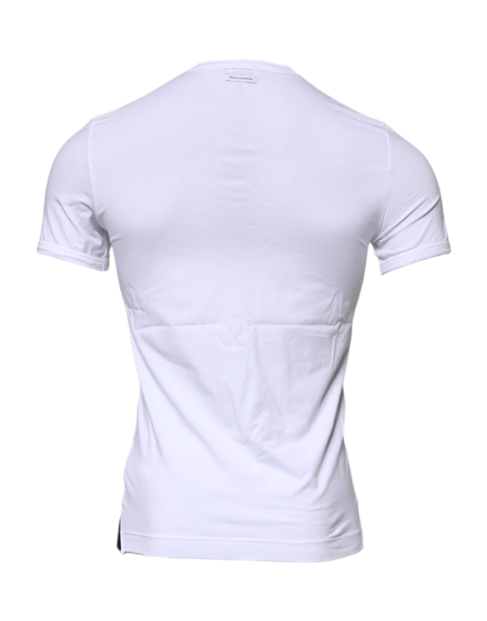 Weißes Unterwäsche-T-Shirt mit Rundhalsausschnitt und Stretch-Baumwolle