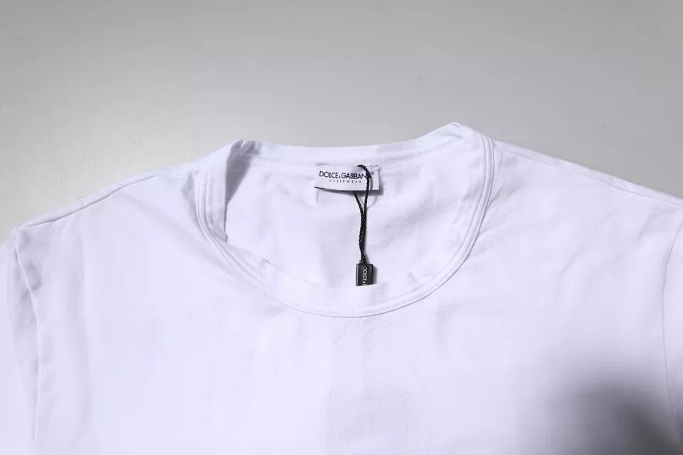 Weißes Unterwäsche-T-Shirt mit Rundhalsausschnitt und Stretch-Baumwolle