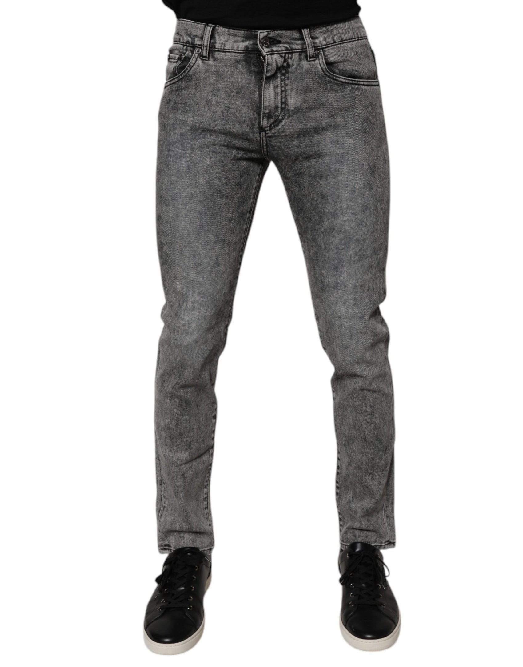 Dunkelgraue Slim Fit Jeans aus gewaschener Baumwolle