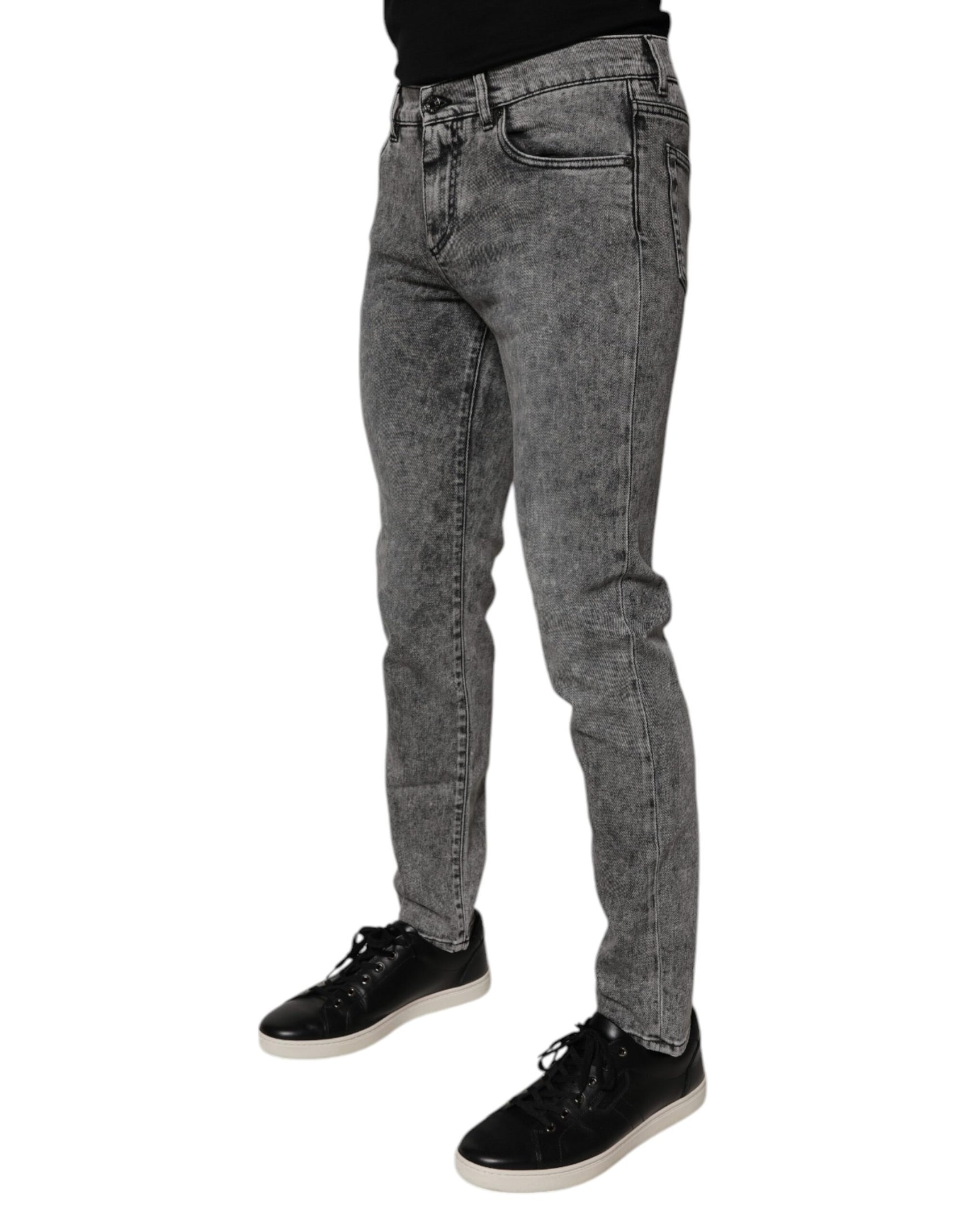 Dunkelgraue Slim Fit Jeans aus gewaschener Baumwolle