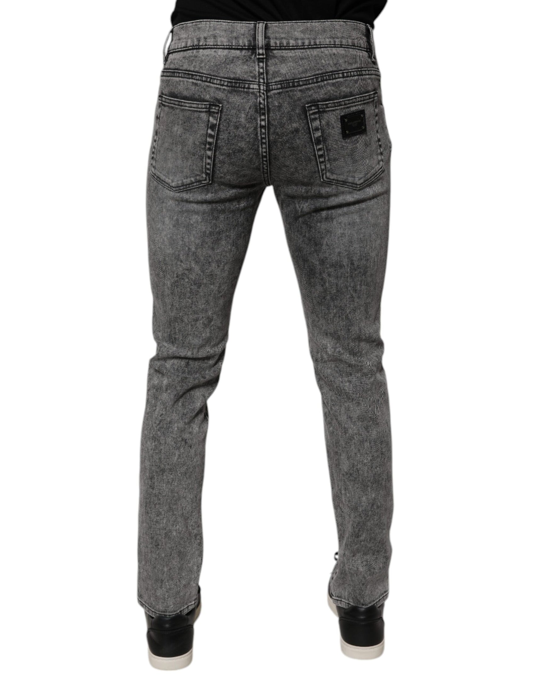 Dunkelgraue Slim Fit Jeans aus gewaschener Baumwolle