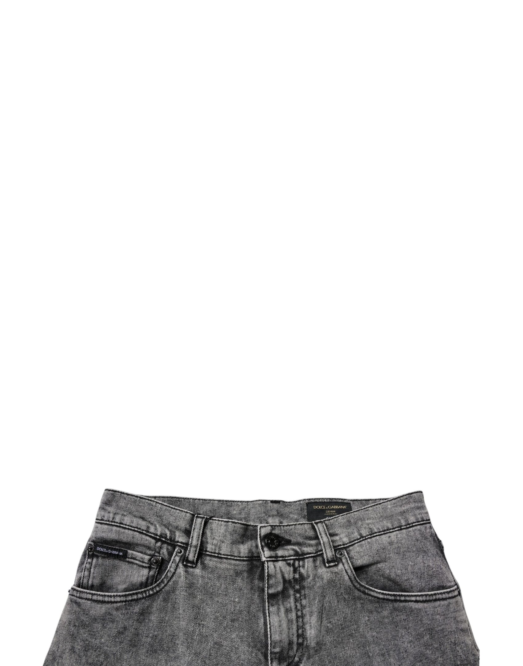Dunkelgraue Slim Fit Jeans aus gewaschener Baumwolle