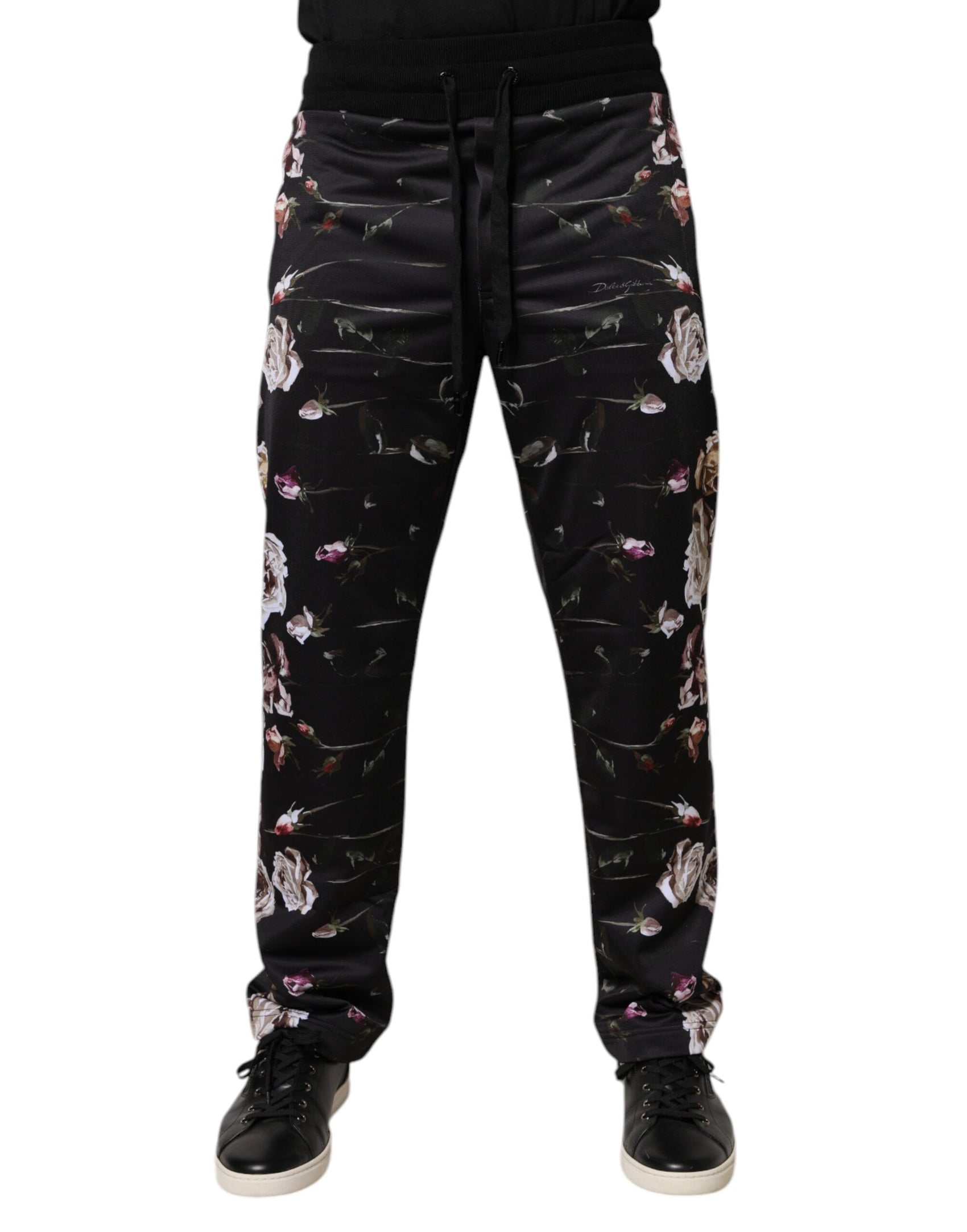 Schwarze Jogginghose aus Polyester mit Blumenmuster
