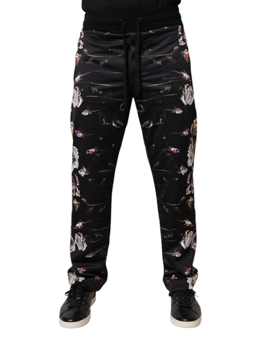 Pantaloni jogger in poliestere floreale nero