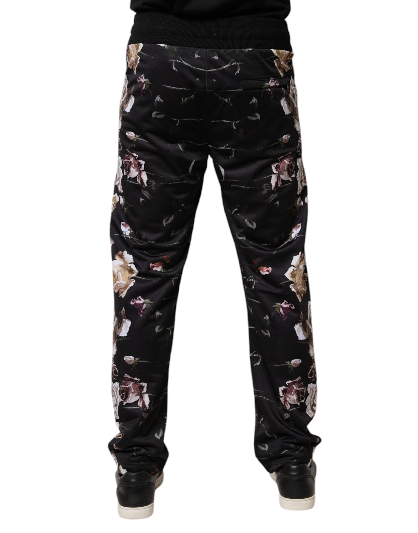 Schwarze Jogginghose aus Polyester mit Blumenmuster