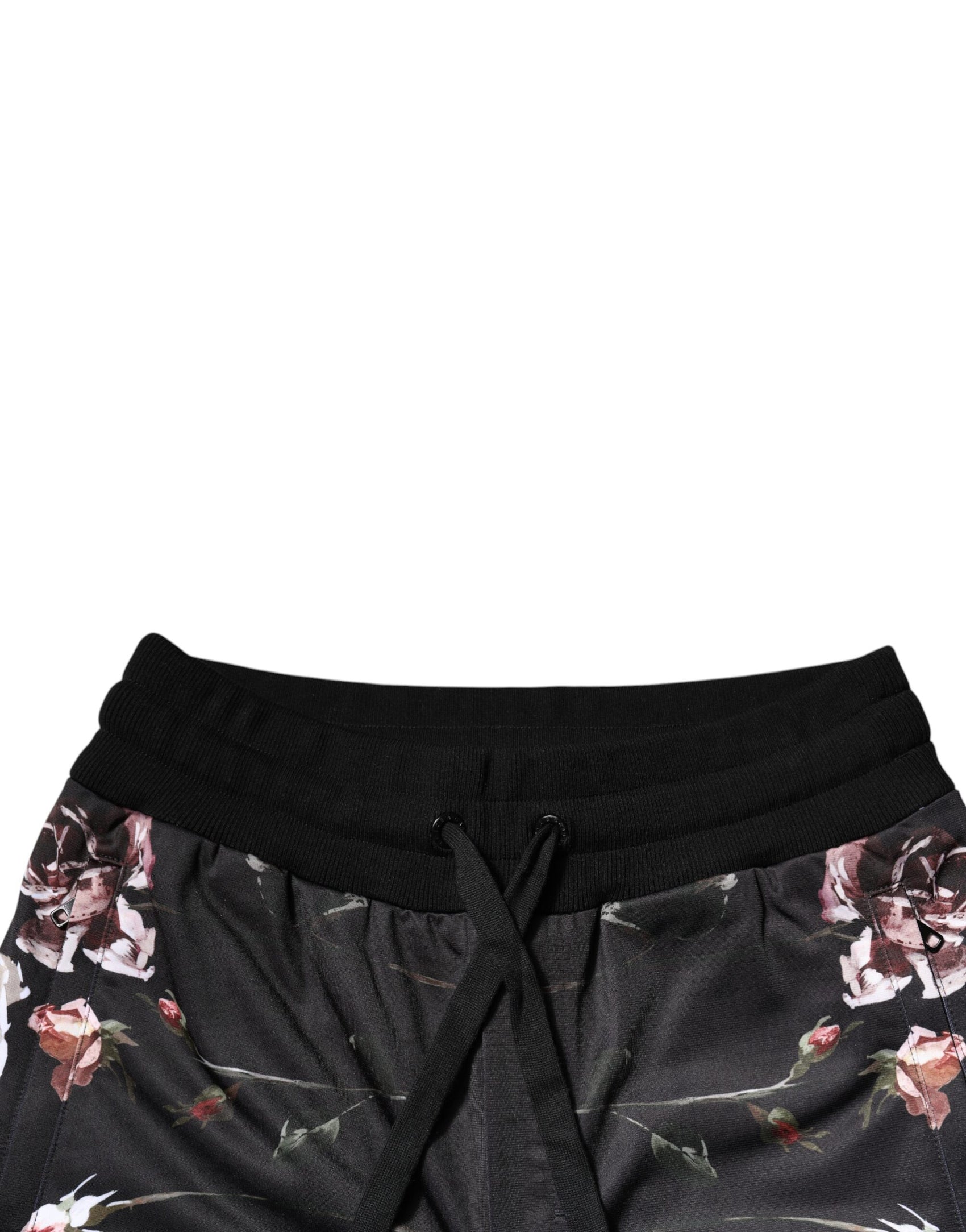 Schwarze Jogginghose aus Polyester mit Blumenmuster