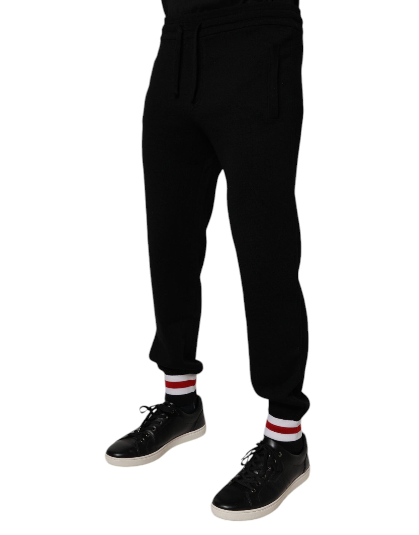 Schwarze Jogginghose aus Wolle mit mittlerer Taille