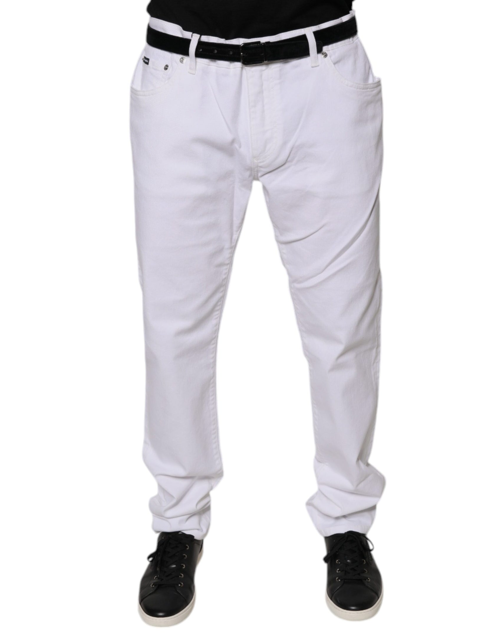 Jeans da uomo skinny elasticizzati in cotone bianco