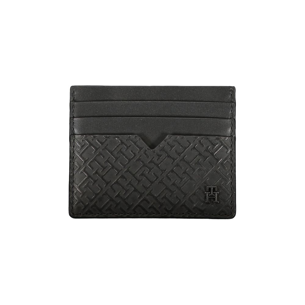 Sleek Black Leather Card Holder with Contrast Detail