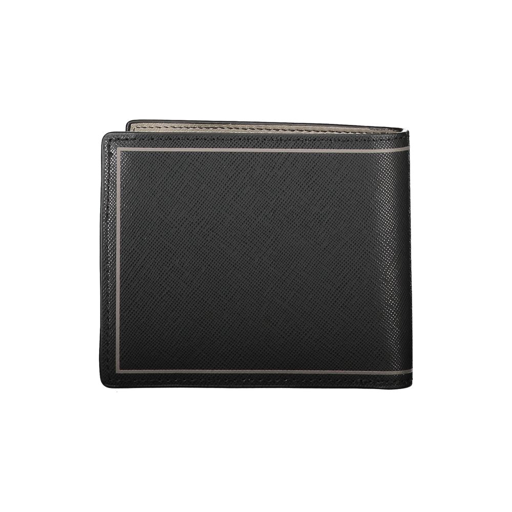 Elegante schwarze zweifach gefaltete Brieftasche aus Leder