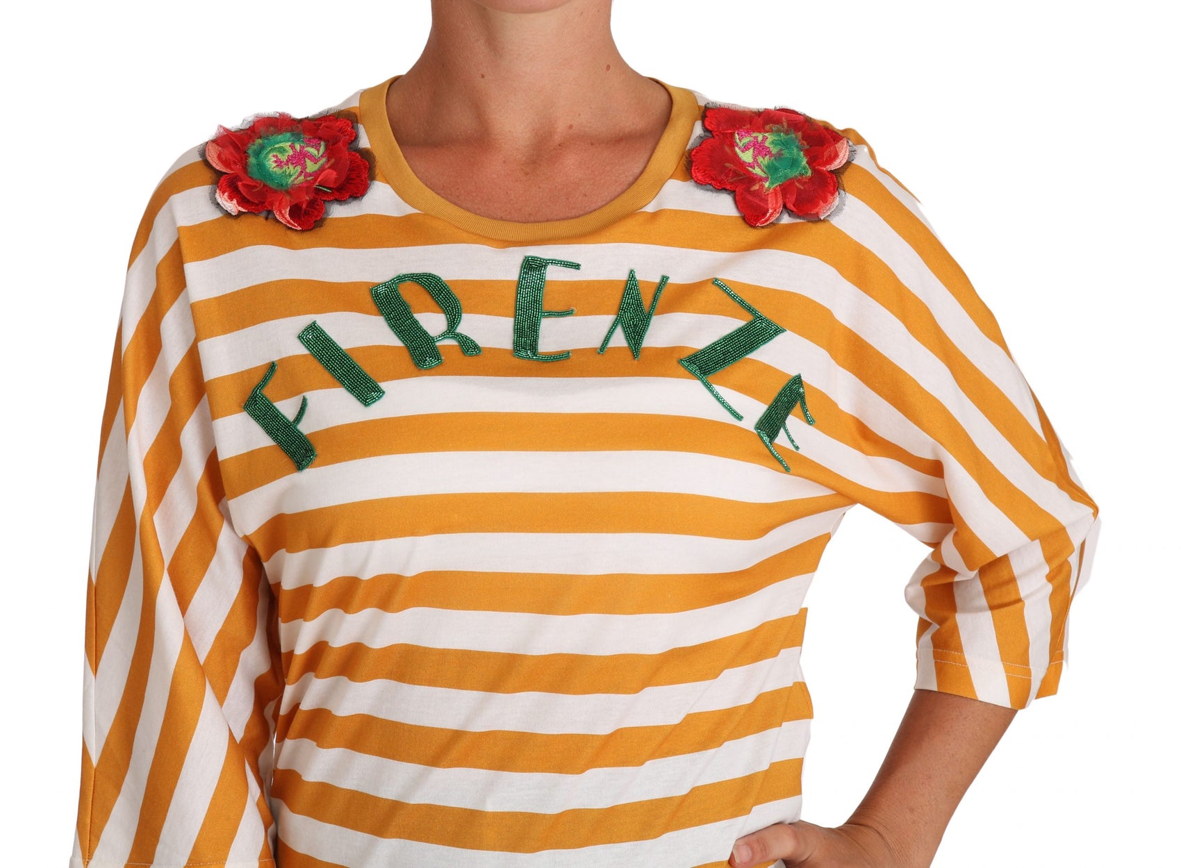 FIRENZE Paillettenbluse in Orange und Weiß