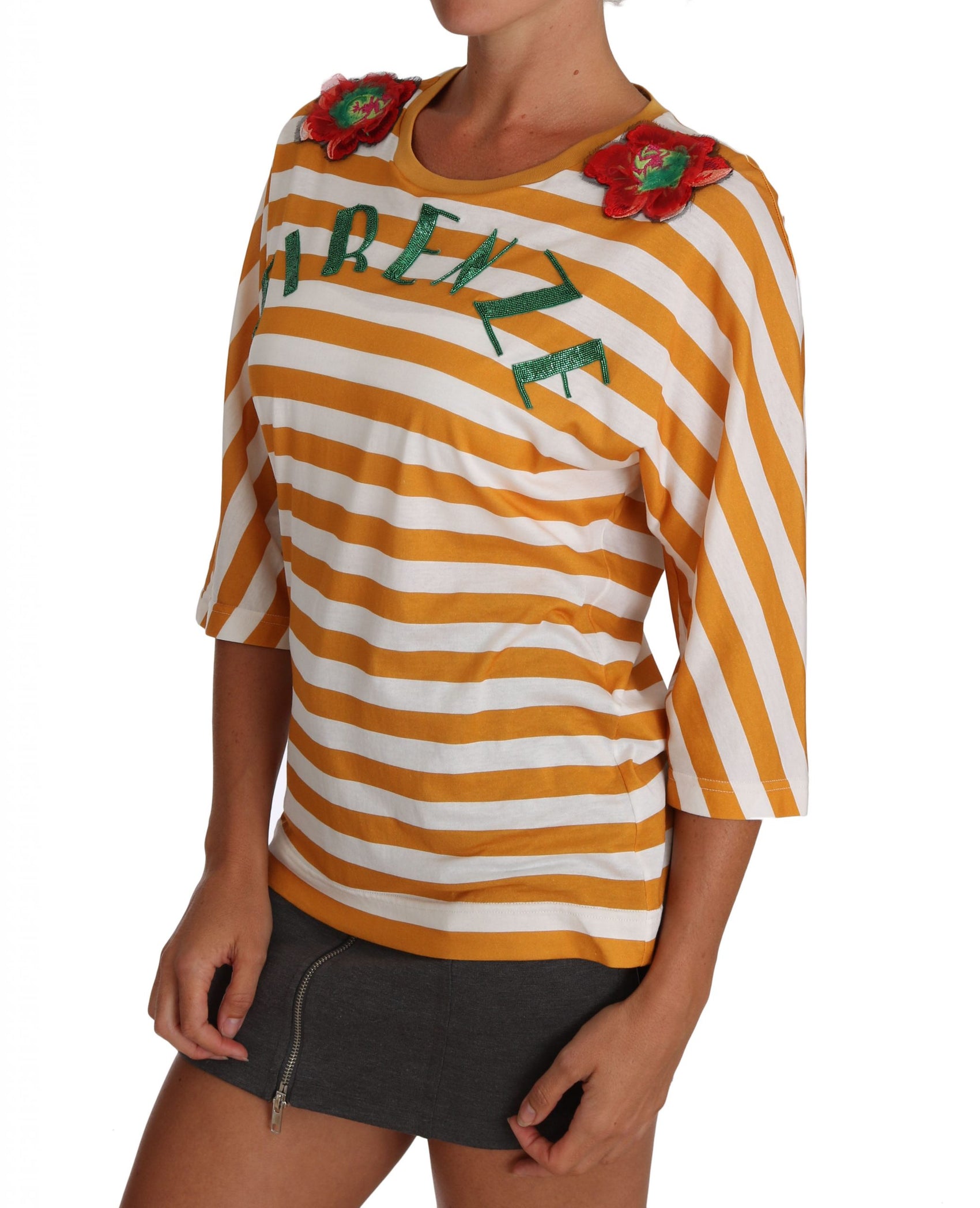 FIRENZE Paillettenbluse in Orange und Weiß