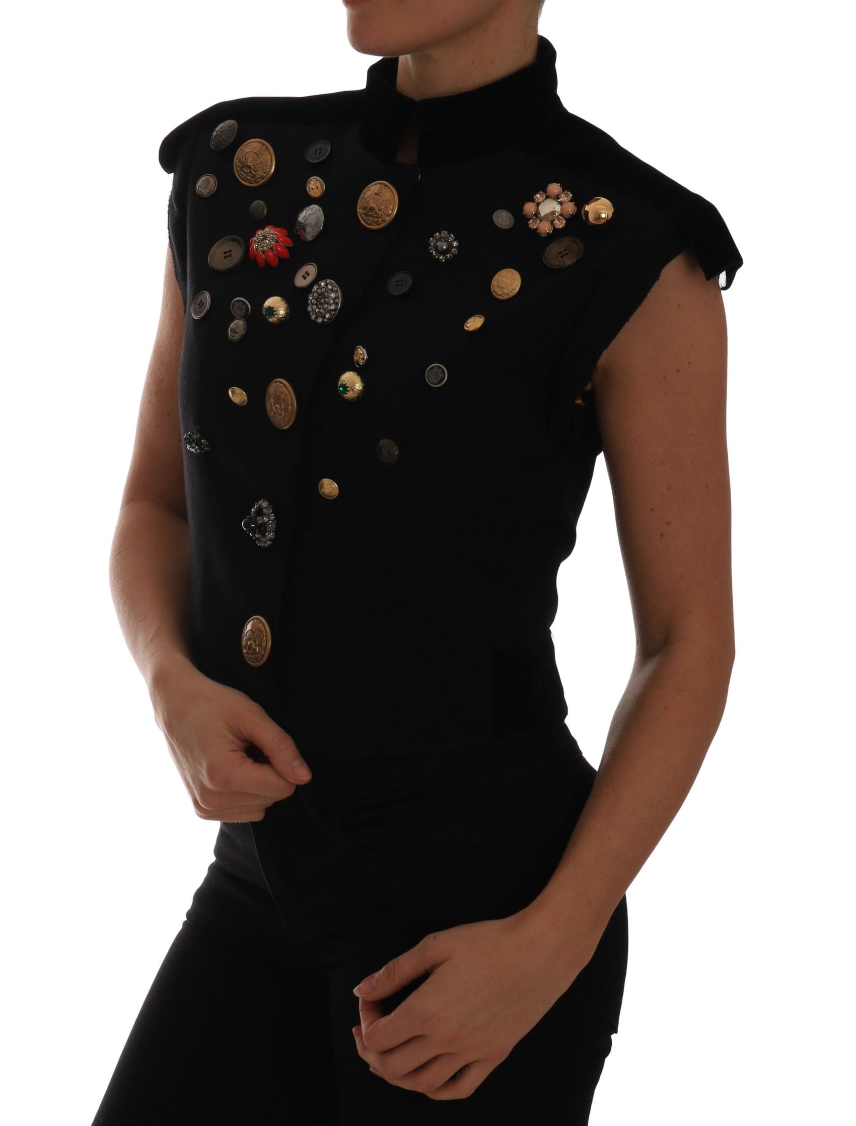 Gilet in stile militare nero decorato