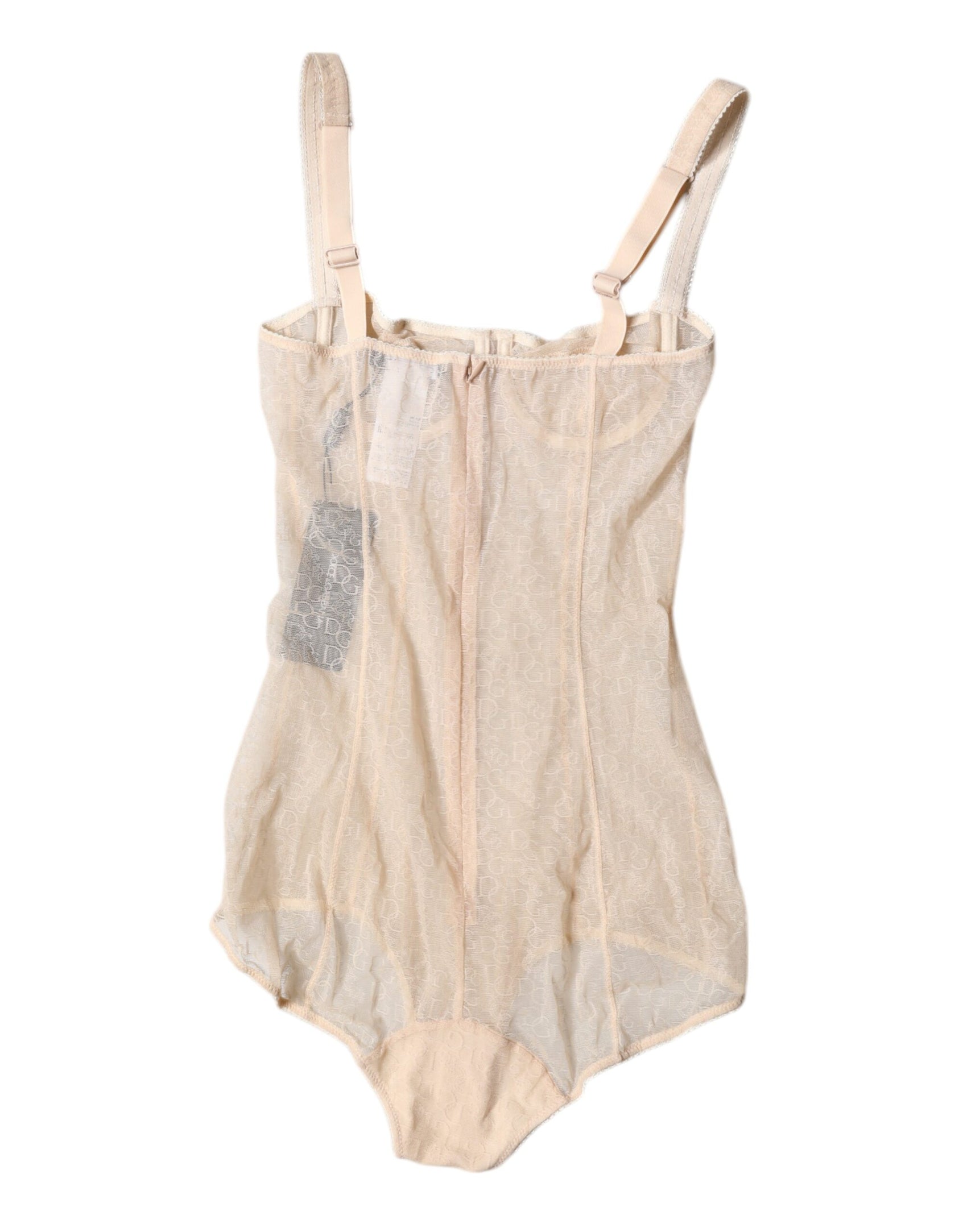 Dolce & Gabbana Beige Tulle Balconette Bra Bodysuit Underwear