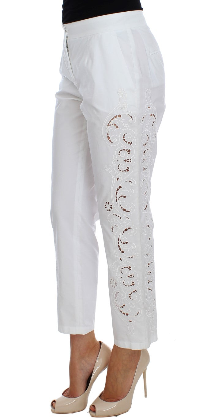 Elegante weiße Anzughose mit Blumen-Ausschnitt