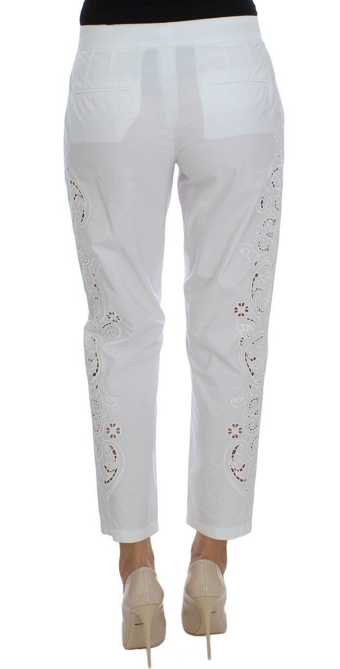 Elegante weiße Anzughose mit Blumen-Ausschnitt
