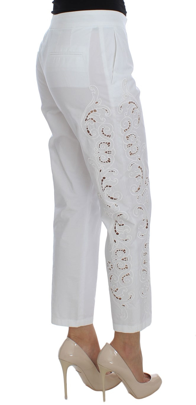 Elegante weiße Anzughose mit Blumen-Ausschnitt