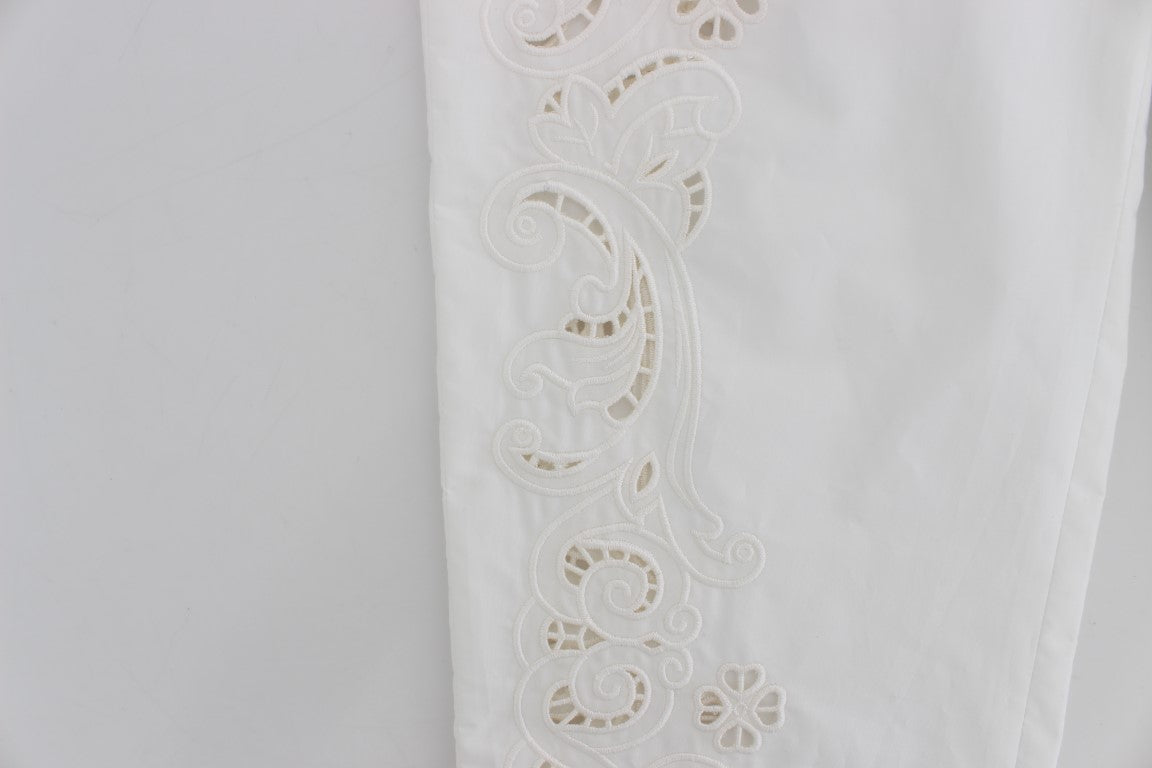 Elegante weiße Anzughose mit Blumen-Ausschnitt