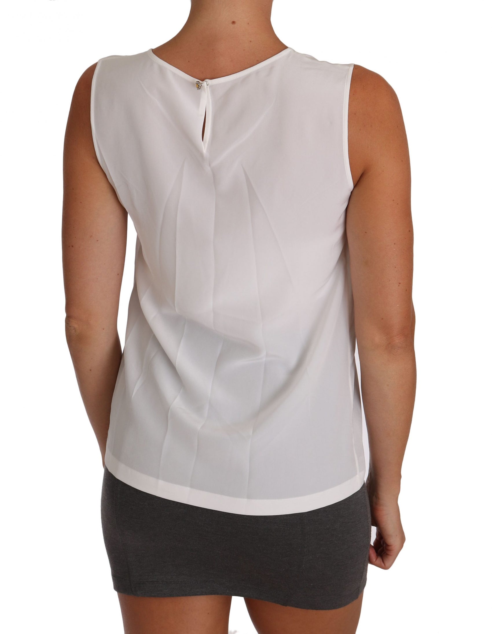 Elegantes ärmelloses weißes Seidenblusentop