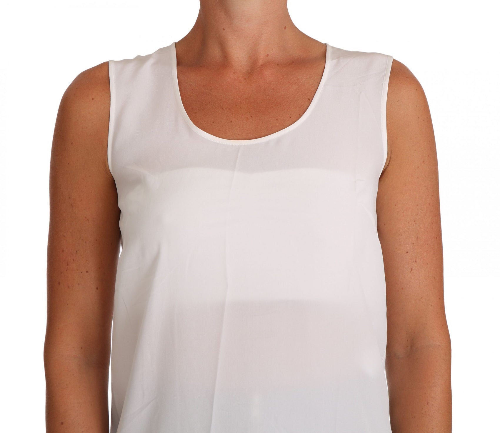 Elegantes ärmelloses weißes Seidenblusentop