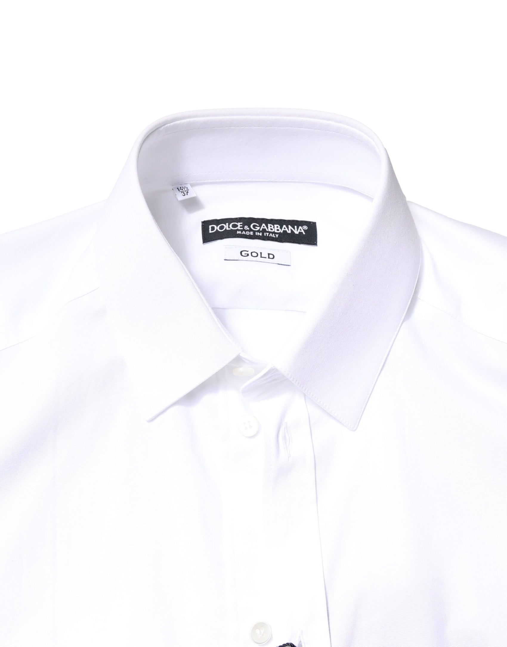 Dolce & Gabbana White GOLD Cotton Long Sleeves Dress Shirt