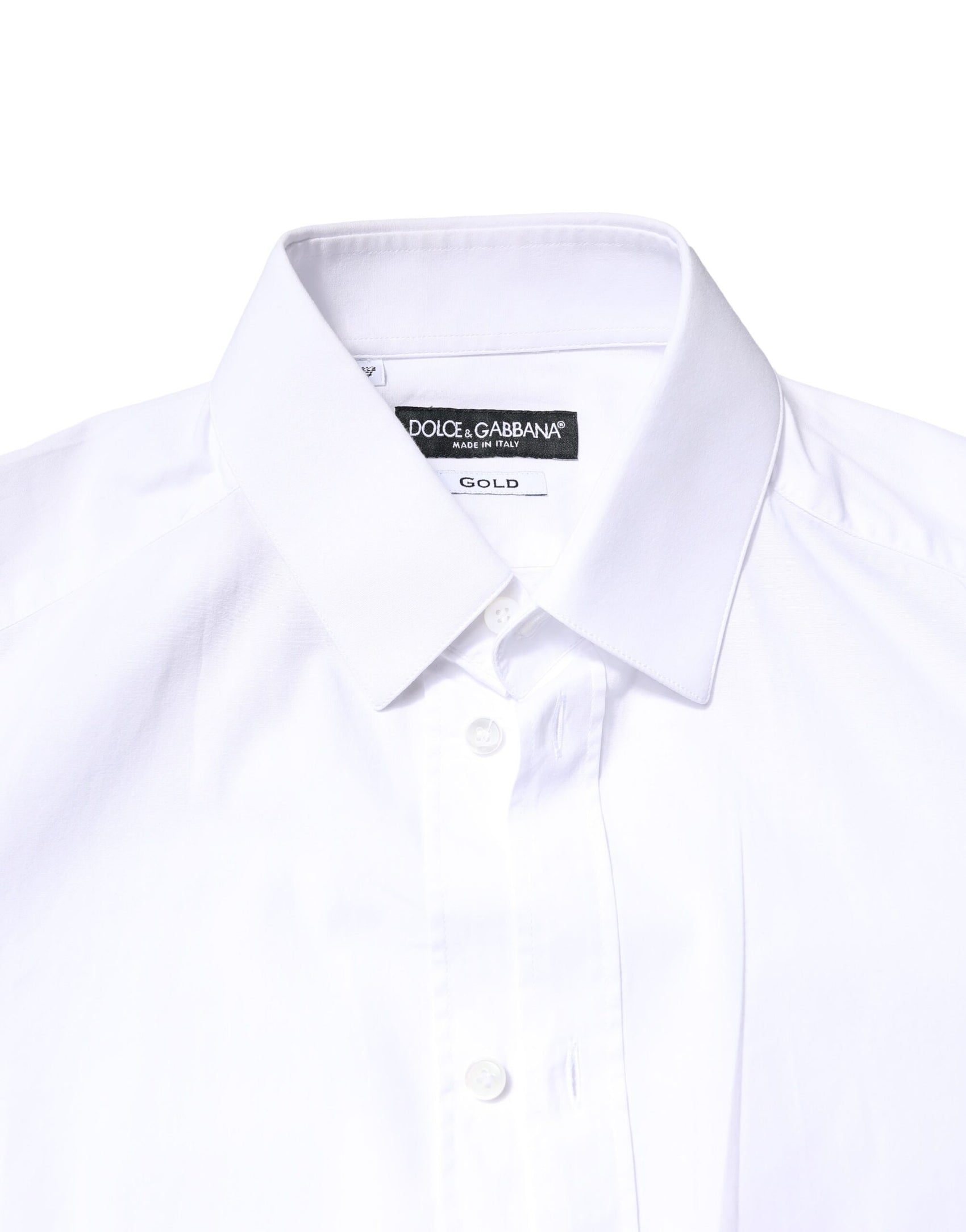 Dolce & Gabbana White GOLD Cotton Long Sleeves Dress Shirt