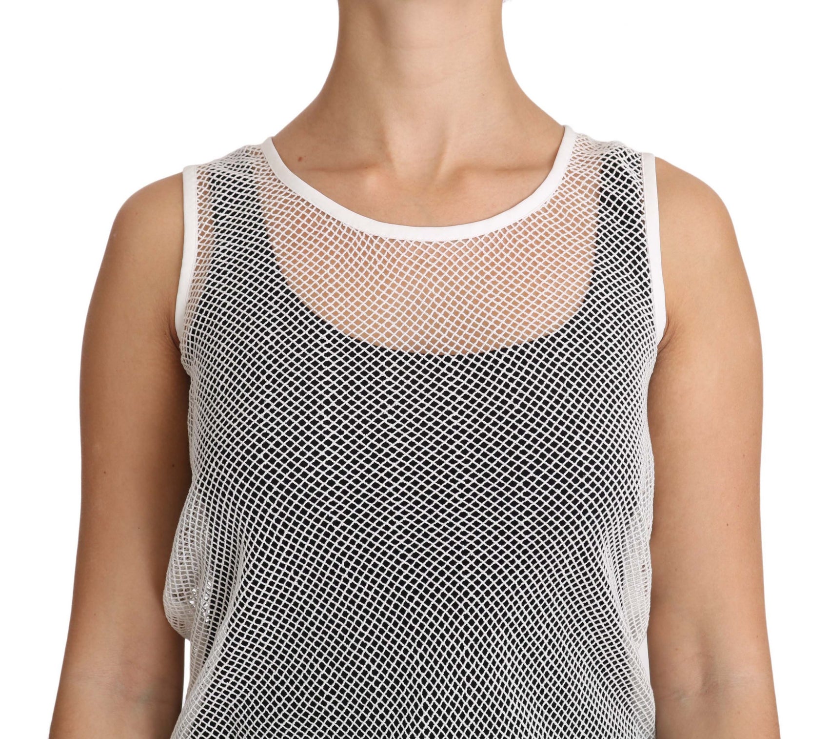 Elegantes, weißes, transparentes, ärmelloses Top