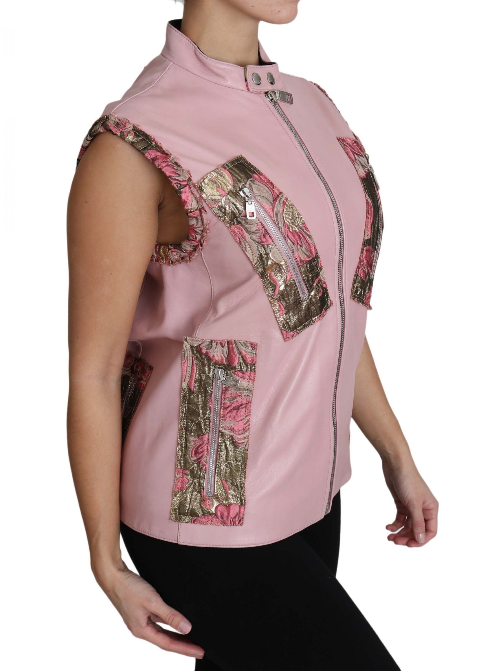Meraviglioso gilet in pelle rosa senza maniche