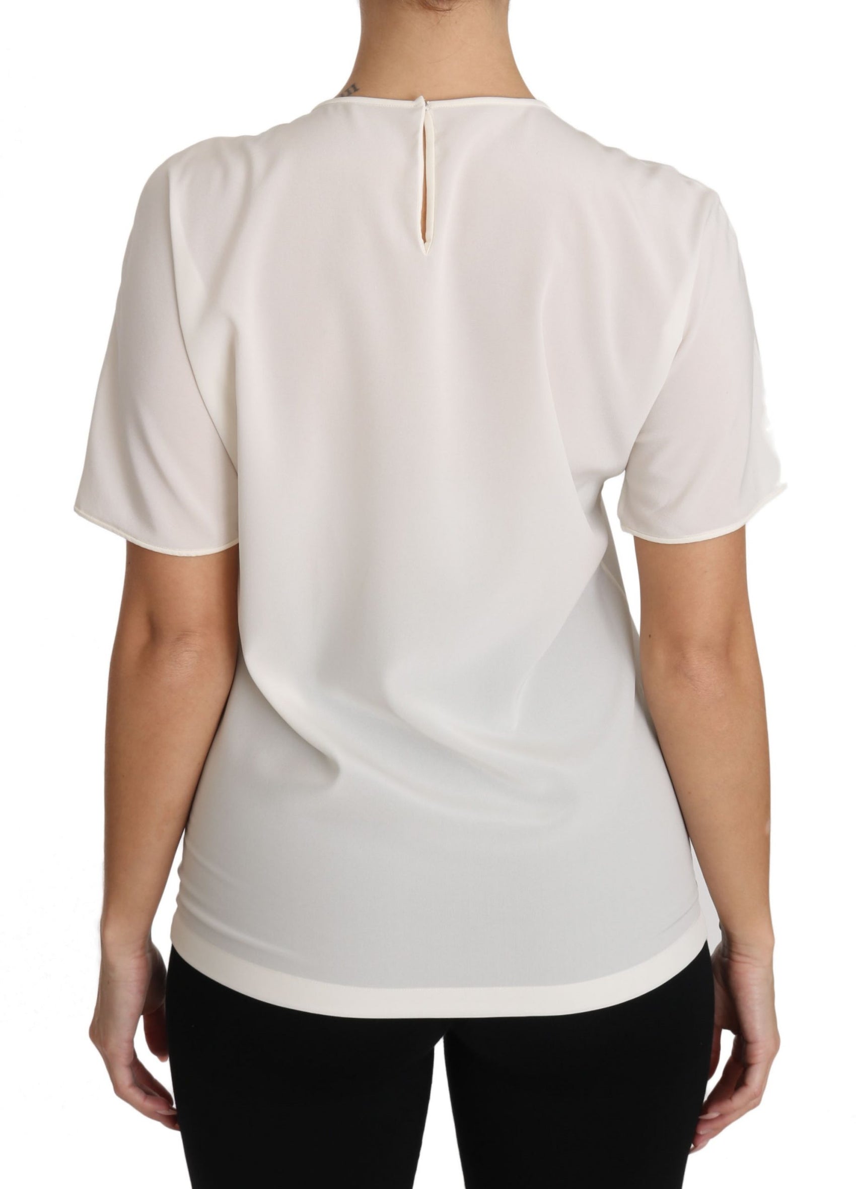 Elegante Seidenbluse mit Rundhalsausschnitt und Applikation