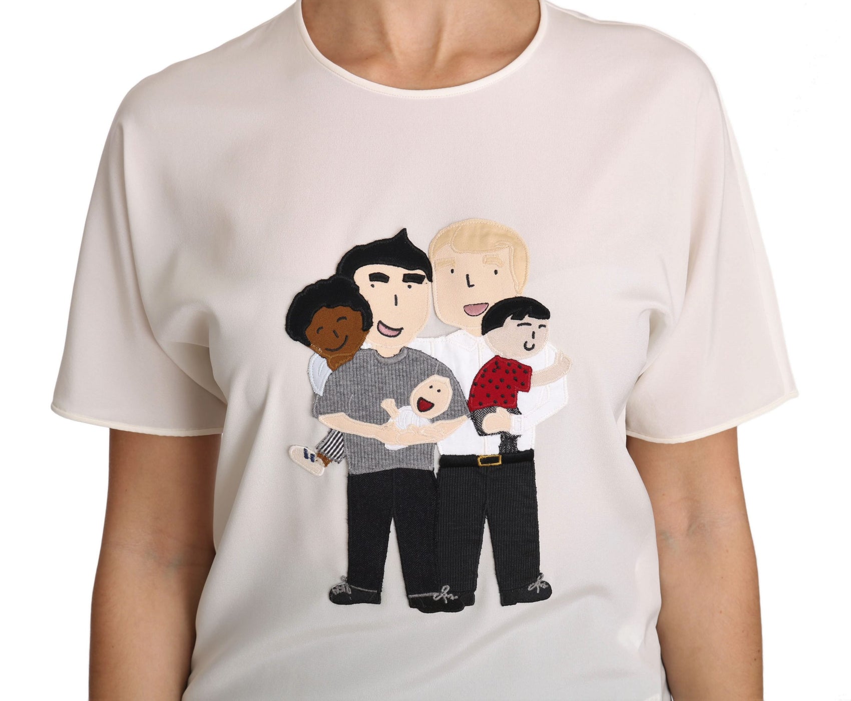 Elegante Seidenbluse mit Rundhalsausschnitt und Applikation