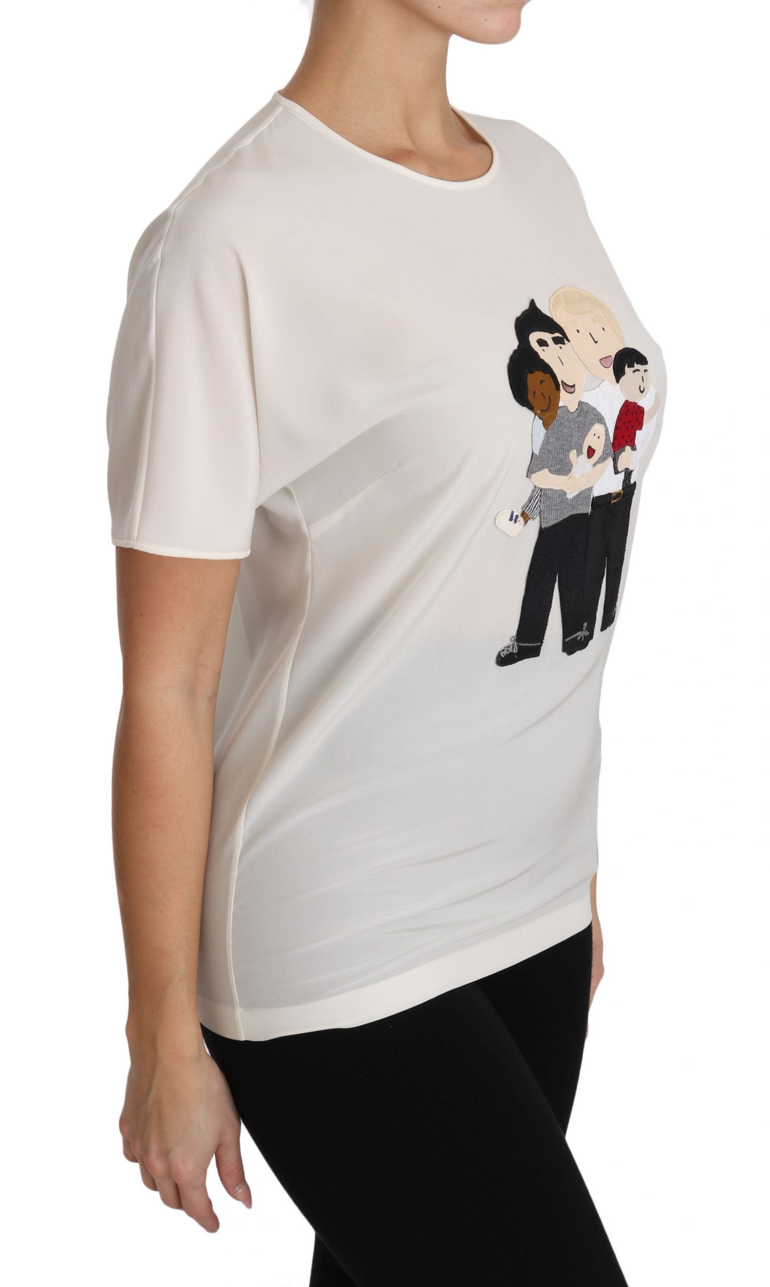 Elegante Seidenbluse mit Rundhalsausschnitt und Applikation