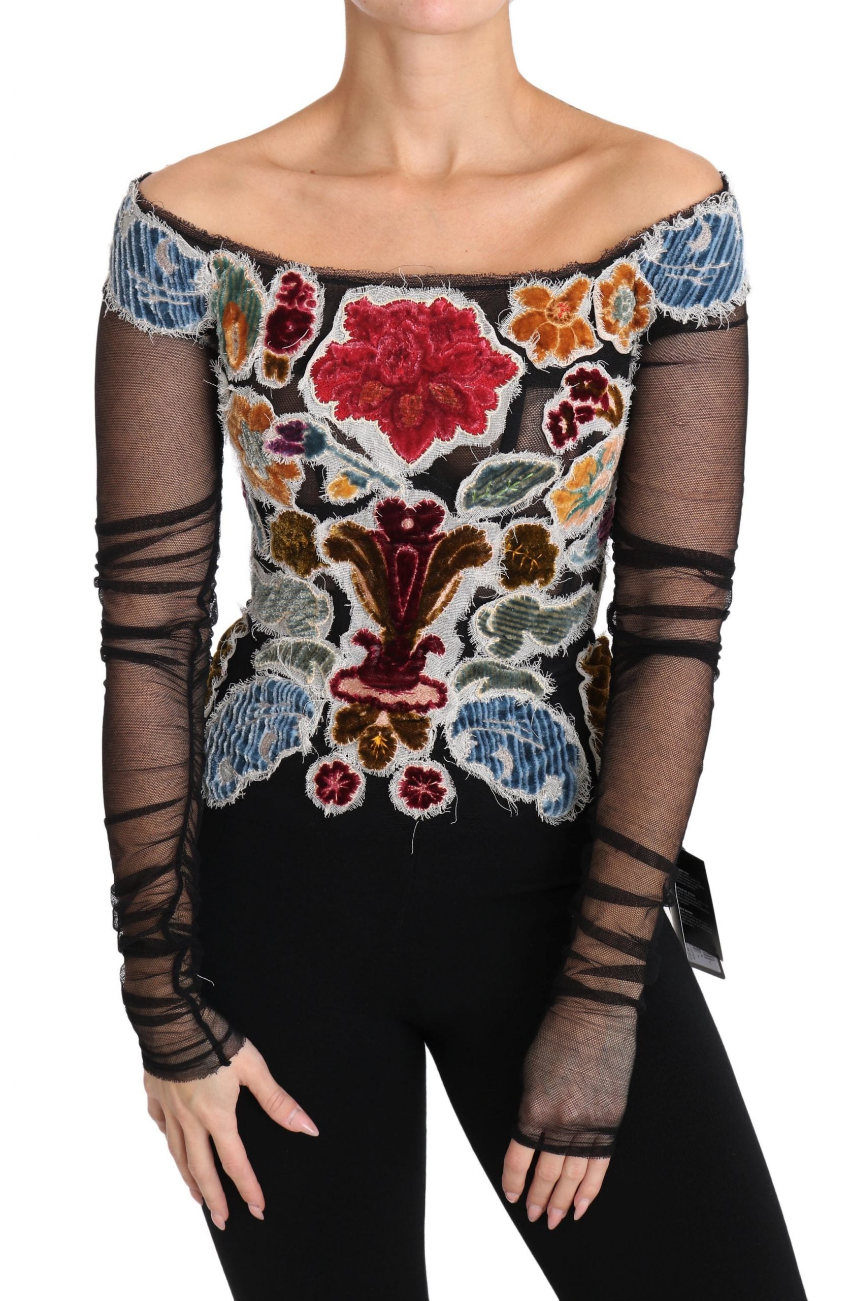 Elegantes Langarm-Top mit Blumenapplikation