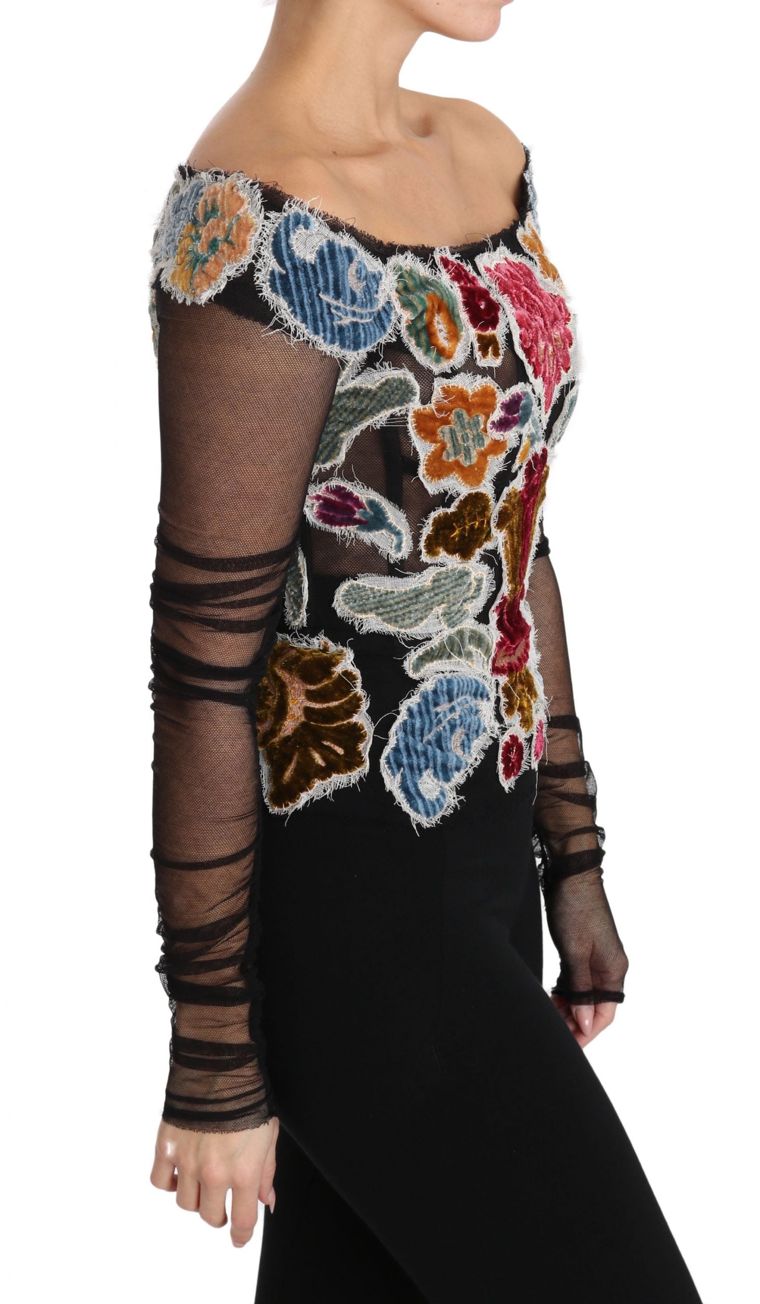 Elegantes Langarm-Top mit Blumenapplikation