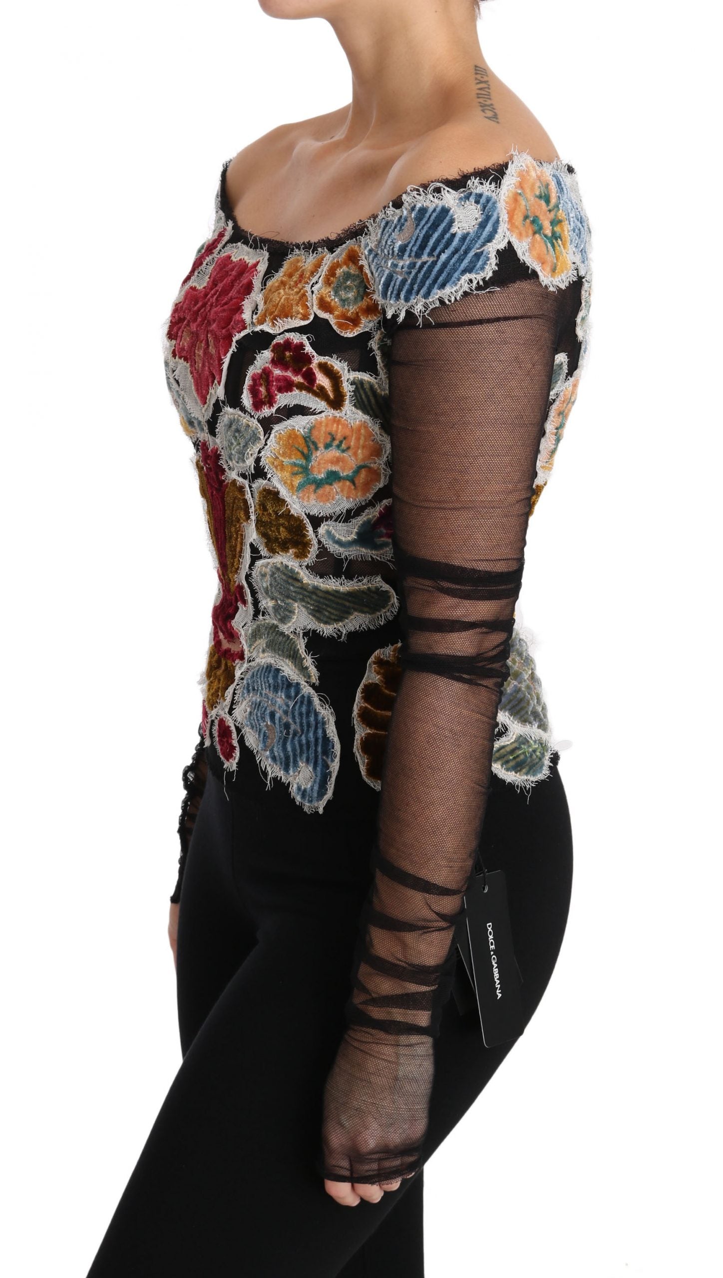 Elegantes Langarm-Top mit Blumenapplikation