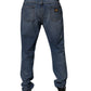 Dolce & Gabbana Blue Tattered Cotton Straight Denim Jeans
