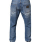 Dolce & Gabbana Blue Tattered Straight Cotton Denim Jeans