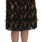 Elegant Gold Black Silk Blend High Waist Skirt