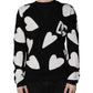 Dolce & Gabbana Black Hearts Silk Crew Neck Pullover Sweater