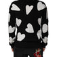 Dolce & Gabbana Black Hearts Silk Crew Neck Pullover Sweater