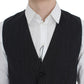 Elegant Gray Striped Wool Vest