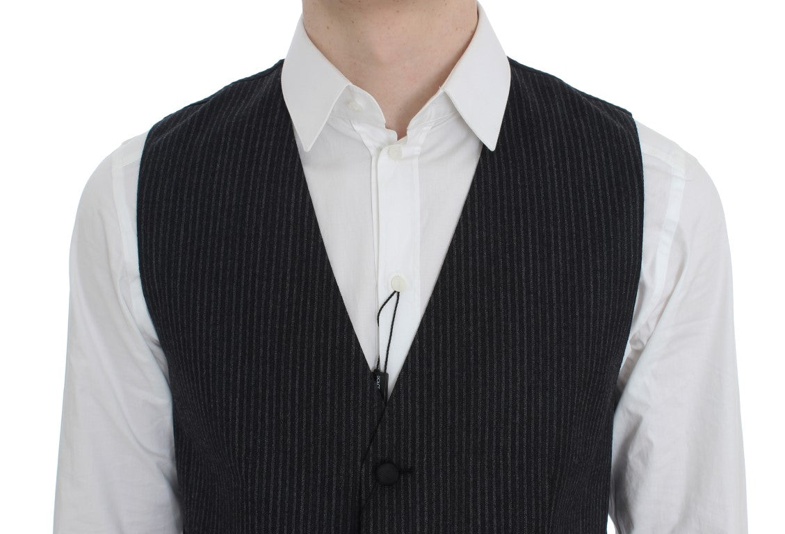 Elegant Gray Striped Wool Vest