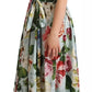 Dolce & Gabbana Green Floral Short Sleeves Cotton V-neck Dress