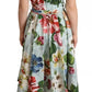 Dolce & Gabbana Green Floral Short Sleeves Cotton V-neck Dress