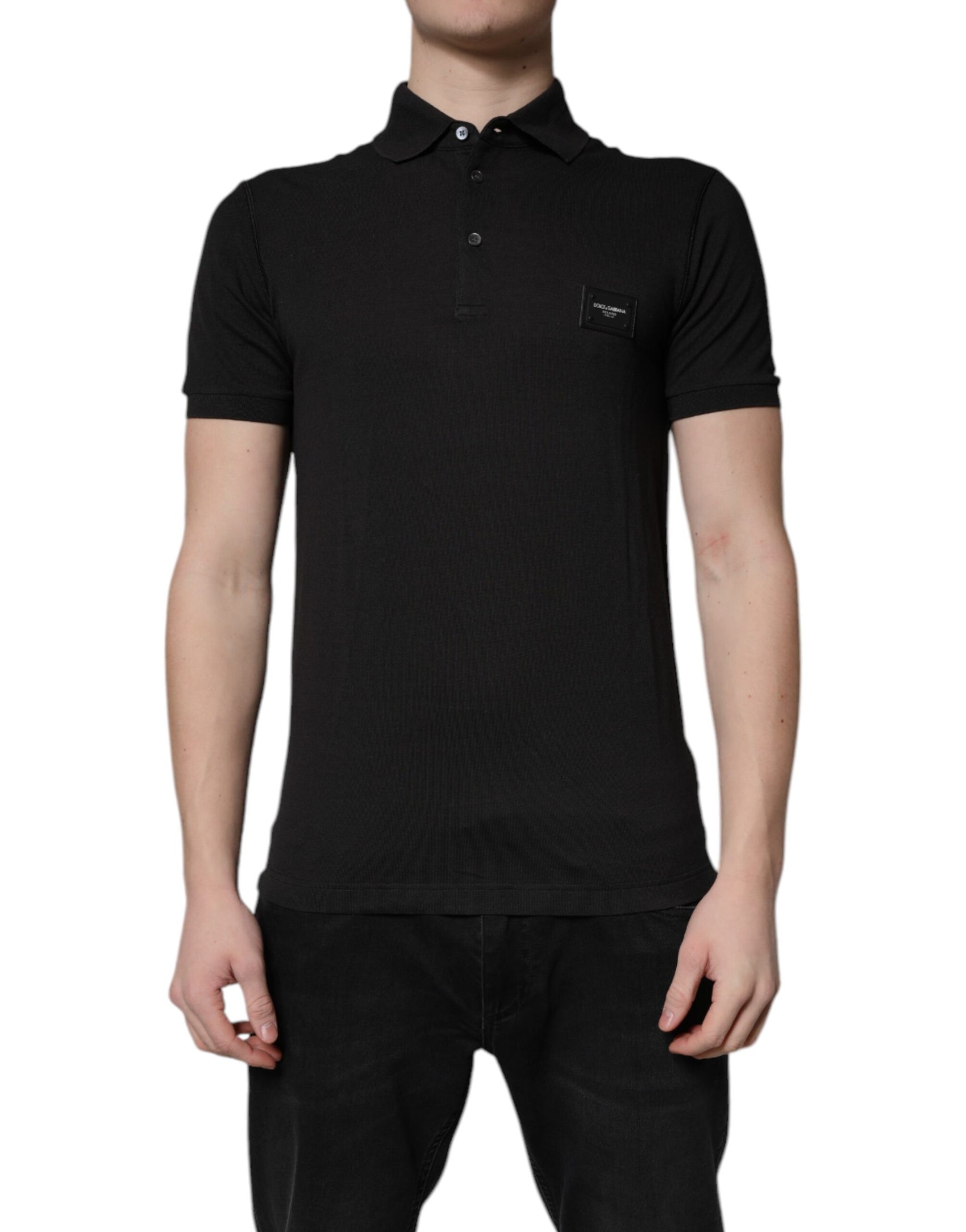 Dolce & Gabbana Dark Gray Logo Plaque Cotton Men Polo Shirt T-shirt