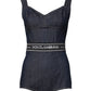 Dolce & Gabbana Blue Cotton Stretch Sleeveless Bodycon Denim Bodysuit