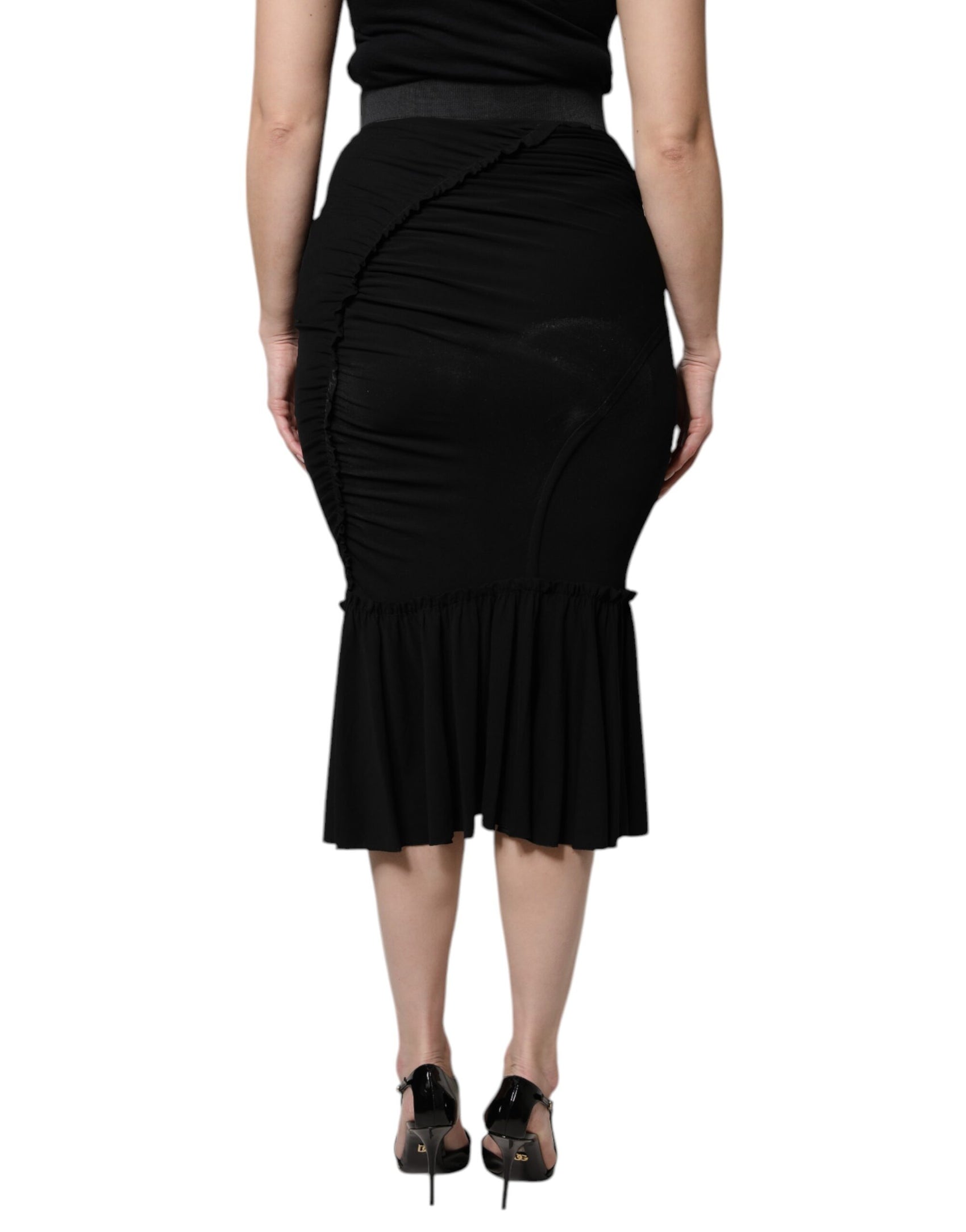 Dolce & Gabbana Black Mermaid Cut High Waist Midi Skirt